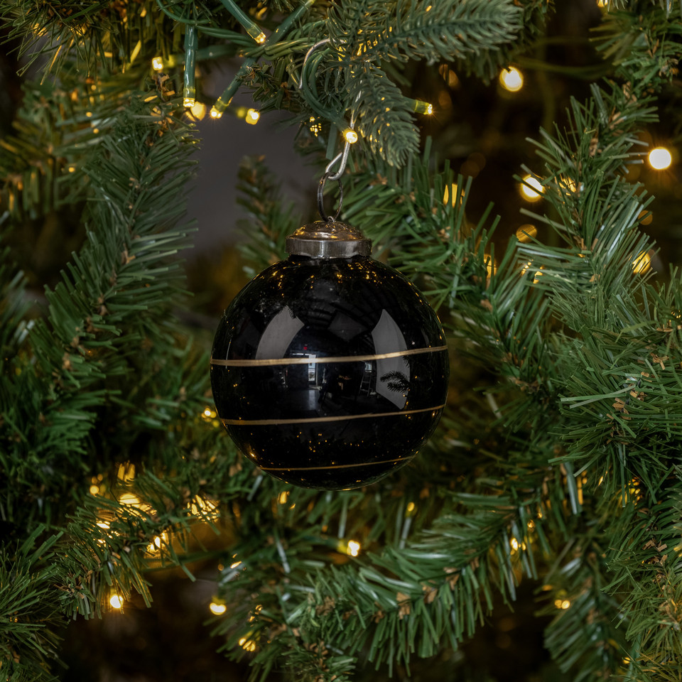 3" BLACK KUGEL ORNAMENT W/ GOLD STRIPE