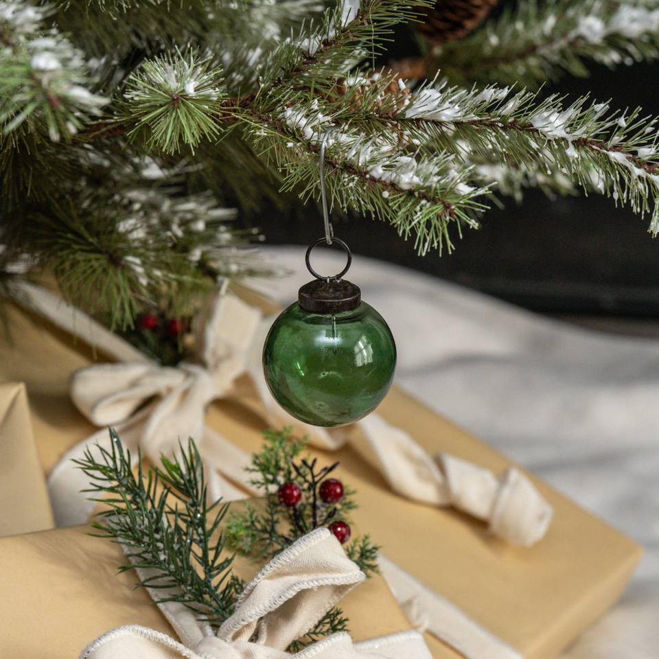 2" TRANSPARENT GREEN GLASS ORNAMENT
