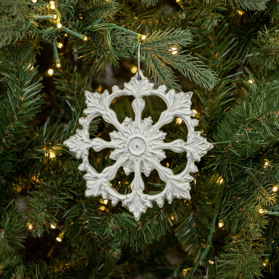 WHITE LEAH SNOWFLAKE ORNAMENT