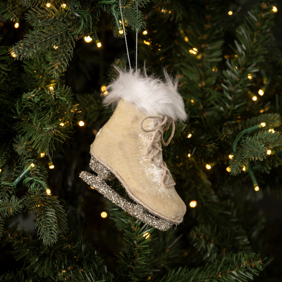OATMEAL VELVET ICE SKATE ORNAMENT