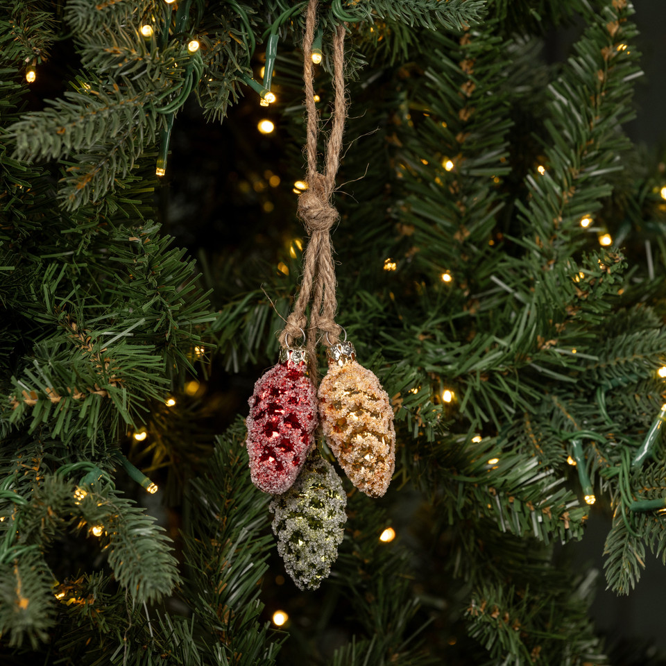 GOLD, GREEN & RED PINECONE TRIO ORNAMENT