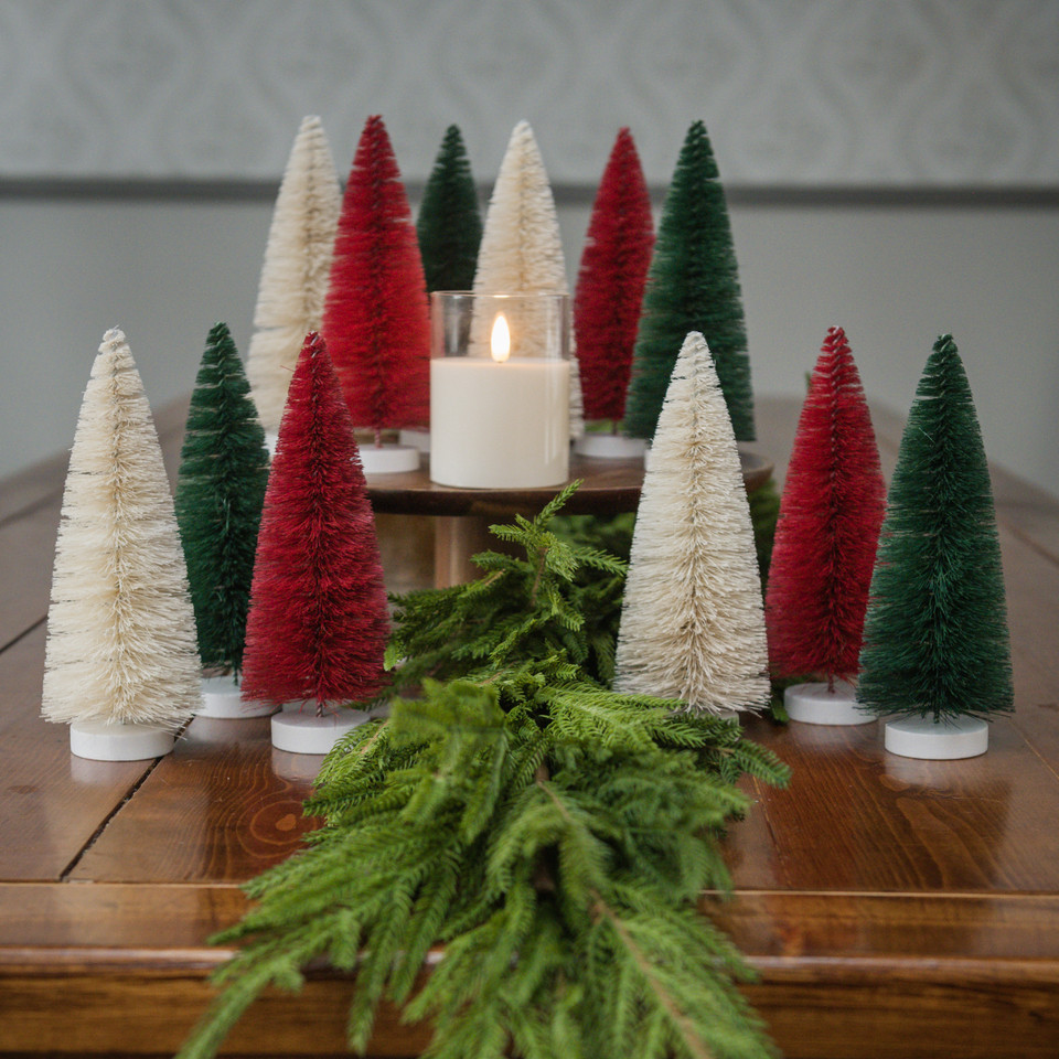 SET/ 12 - 8" HOLIDAY BOTTLEBRUSH TREES