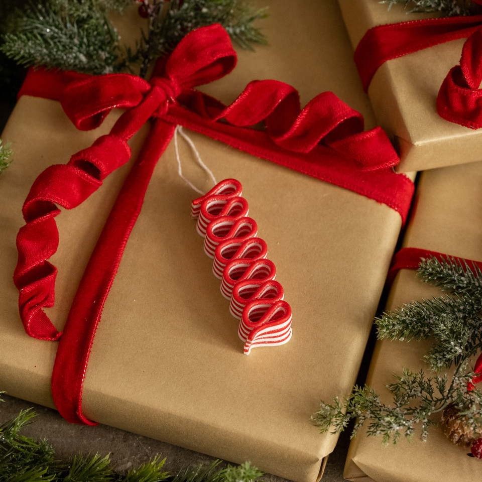 RED & WHITE RIBBON CANDY ORNAMENT