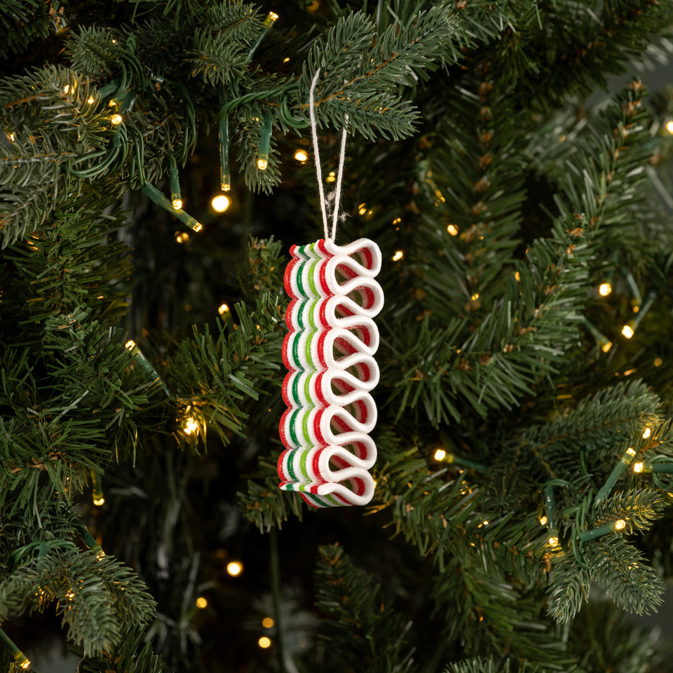 RED, GREEN & WHITE RIBBON CANDY ORNAMENT