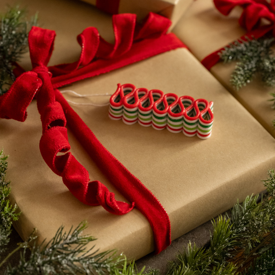RED, GREEN & WHITE RIBBON CANDY ORNAMENT