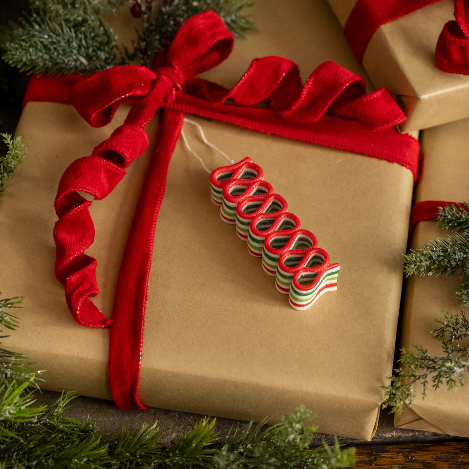 RED, GREEN & WHITE RIBBON CANDY ORNAMENT