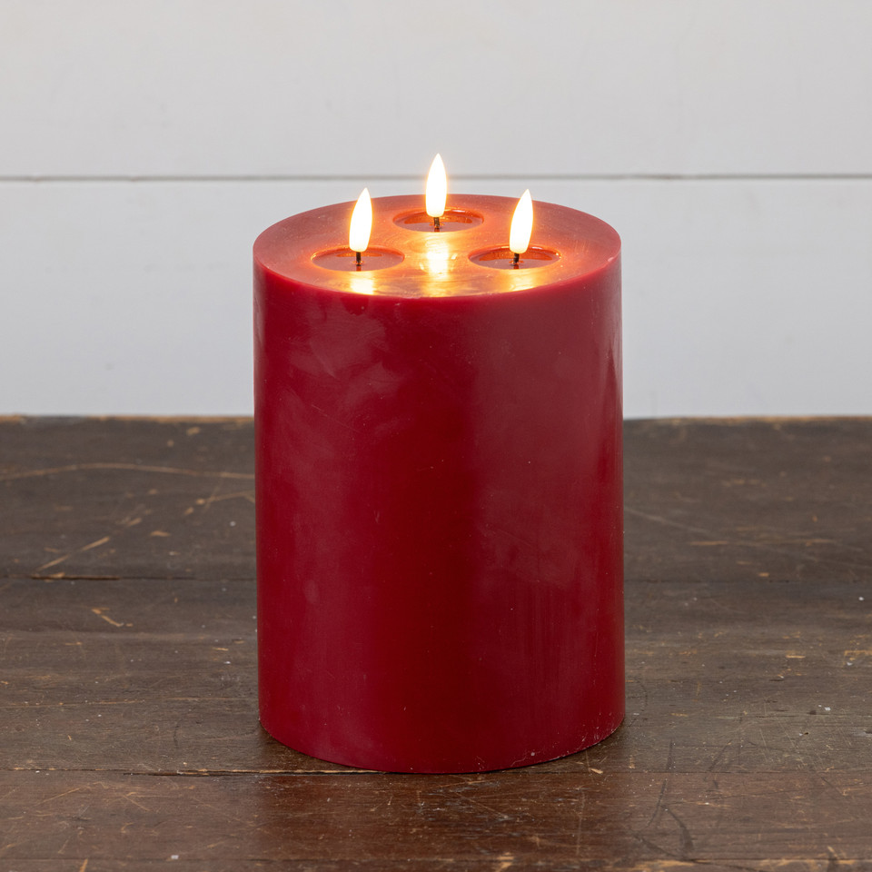 9" RED 3 WICK 3D FLAME CANDLE