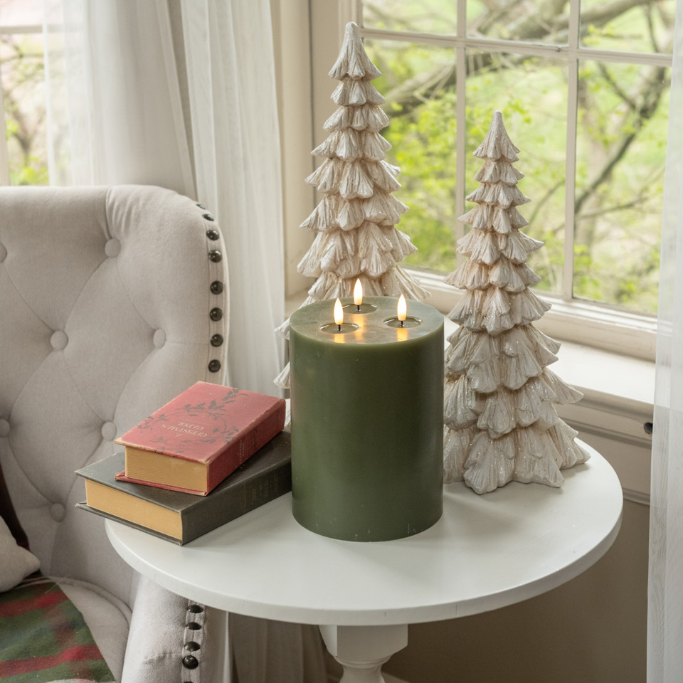 9" DARK GREEN 3 WICK 3D FLAME CANDLE