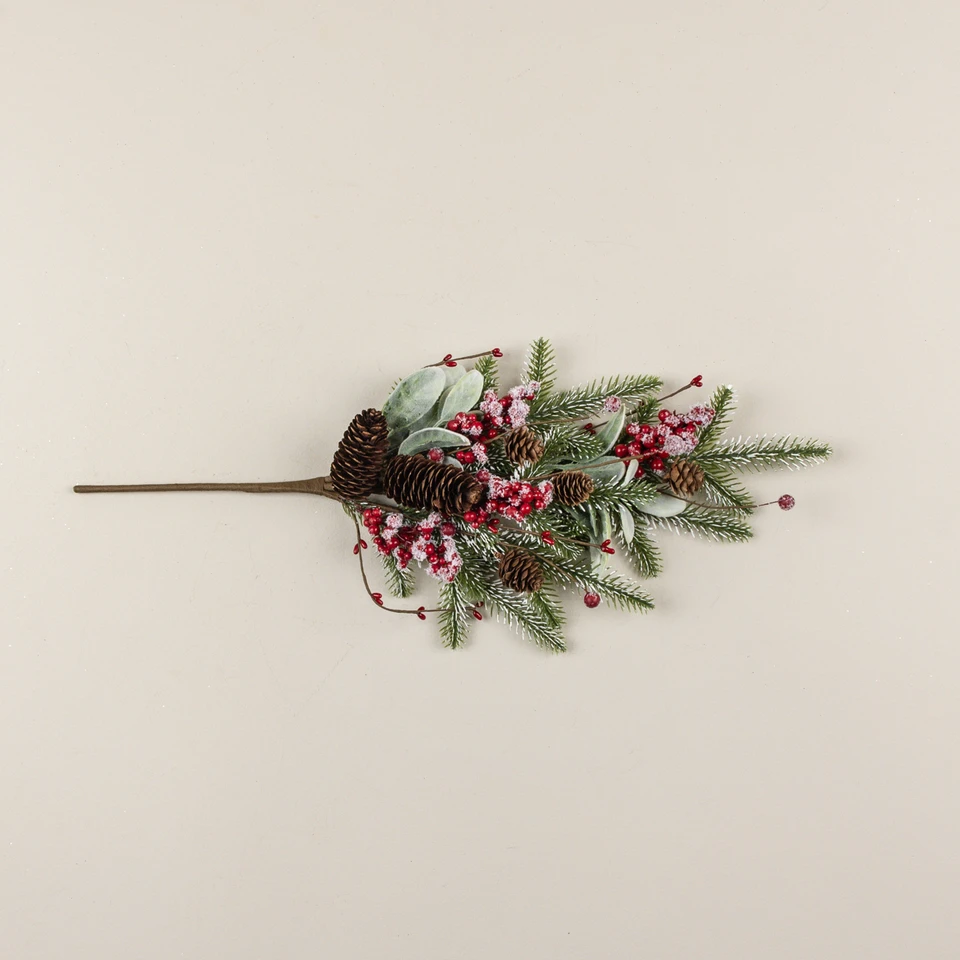 26" SNOWY PINE, LAMB'S EAR & RED BERRY PICK