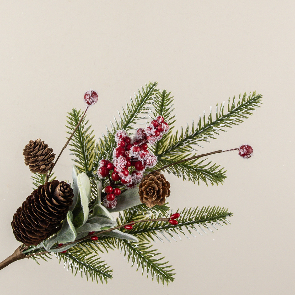16" SNOWY PINE, LAMB'S EAR & RED BERRY PICK