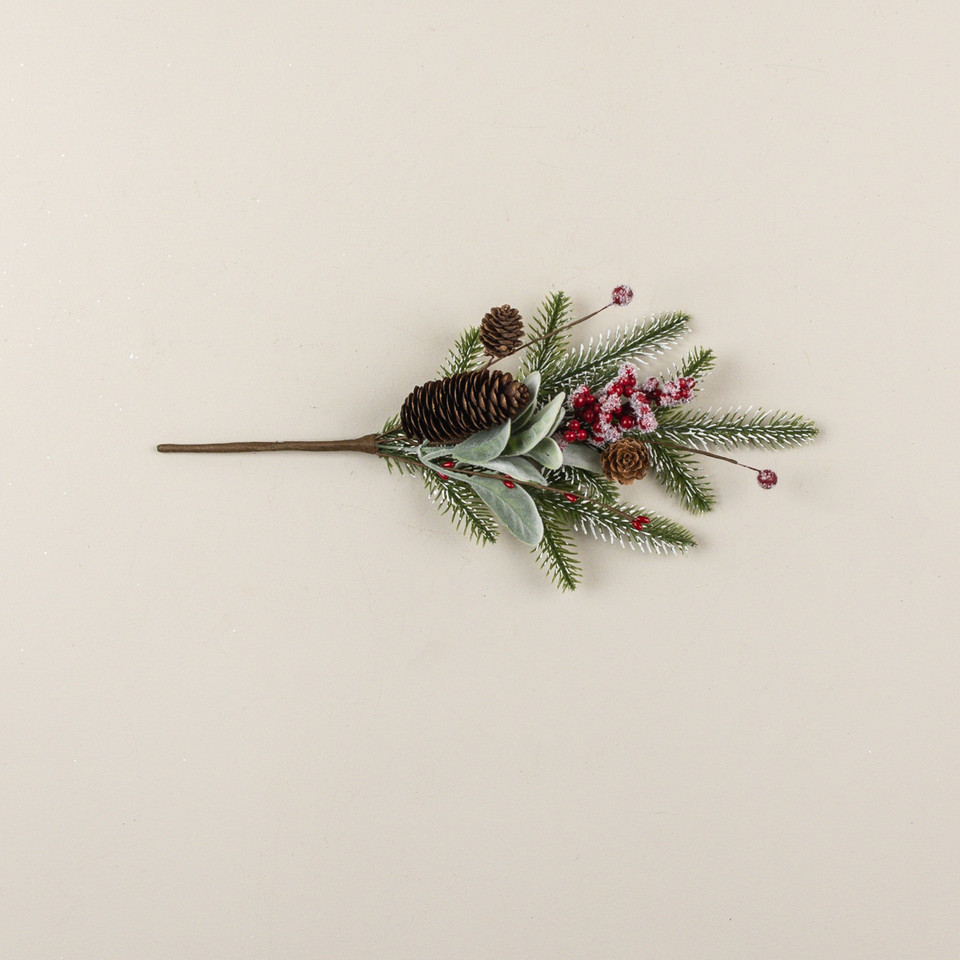 16" SNOWY PINE, LAMB'S EAR & RED BERRY PICK