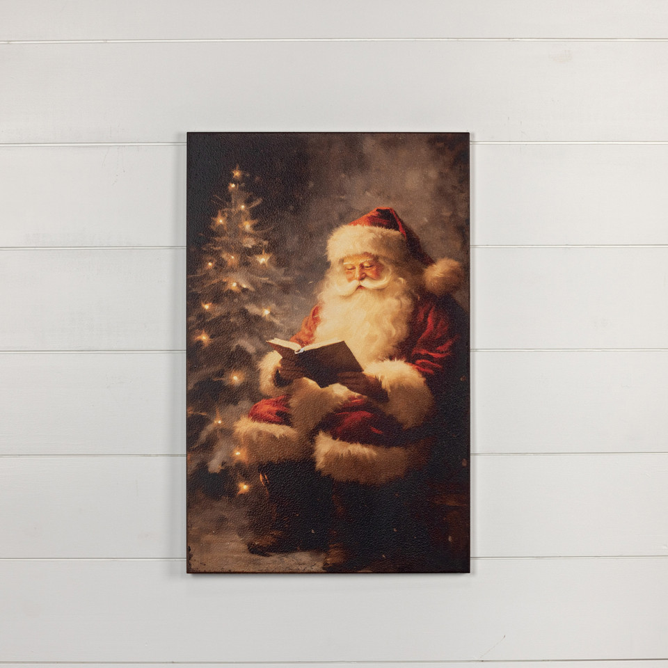 28" x 18" READING SANTA IN FOREST PRINT