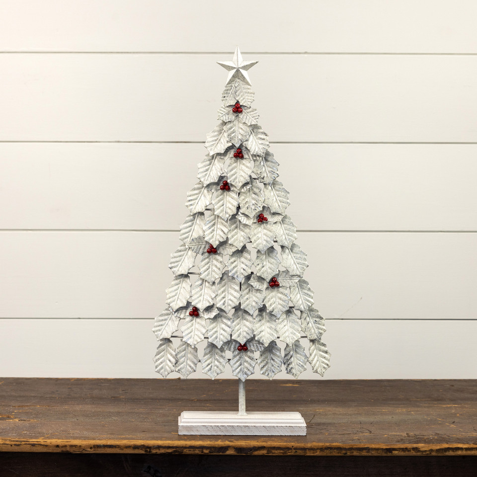 24" METAL HOLLY LEAF TREE