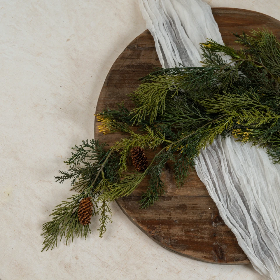 34" MIXED CEDAR HANGING BUSH W/ PINECONES