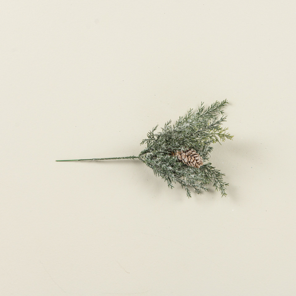 9" GLITTERED PRICKLY PINE PICK W/ PINECONE
