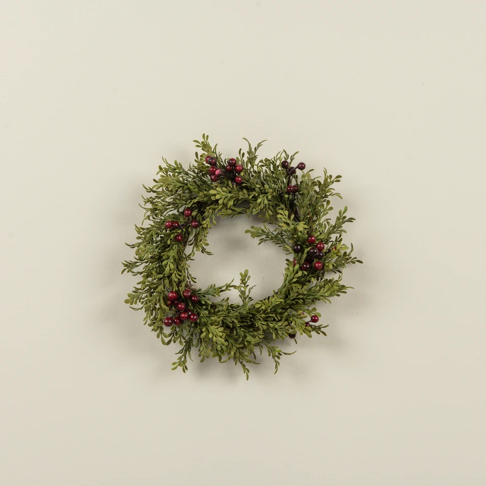 9" MINI LEAF CANDLE RING W/ BURGUNDY BERRIES