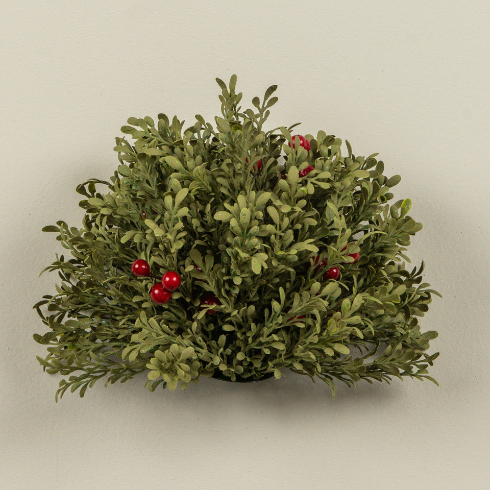 7" MINI LEAF HALF BALL W/ BURGUNDY BERRIES