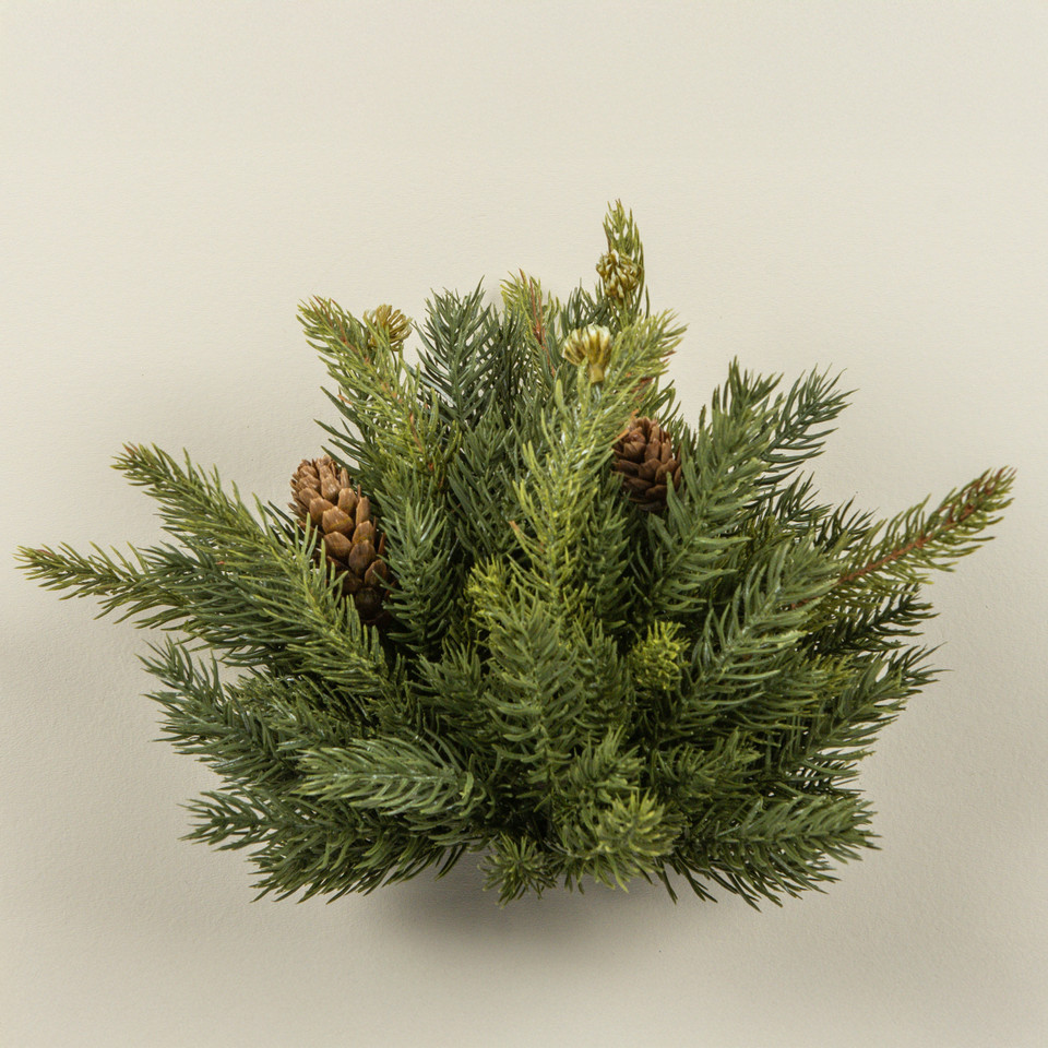 9" WHITE SPRUCE HALF BALL W/ MINI PINECONES