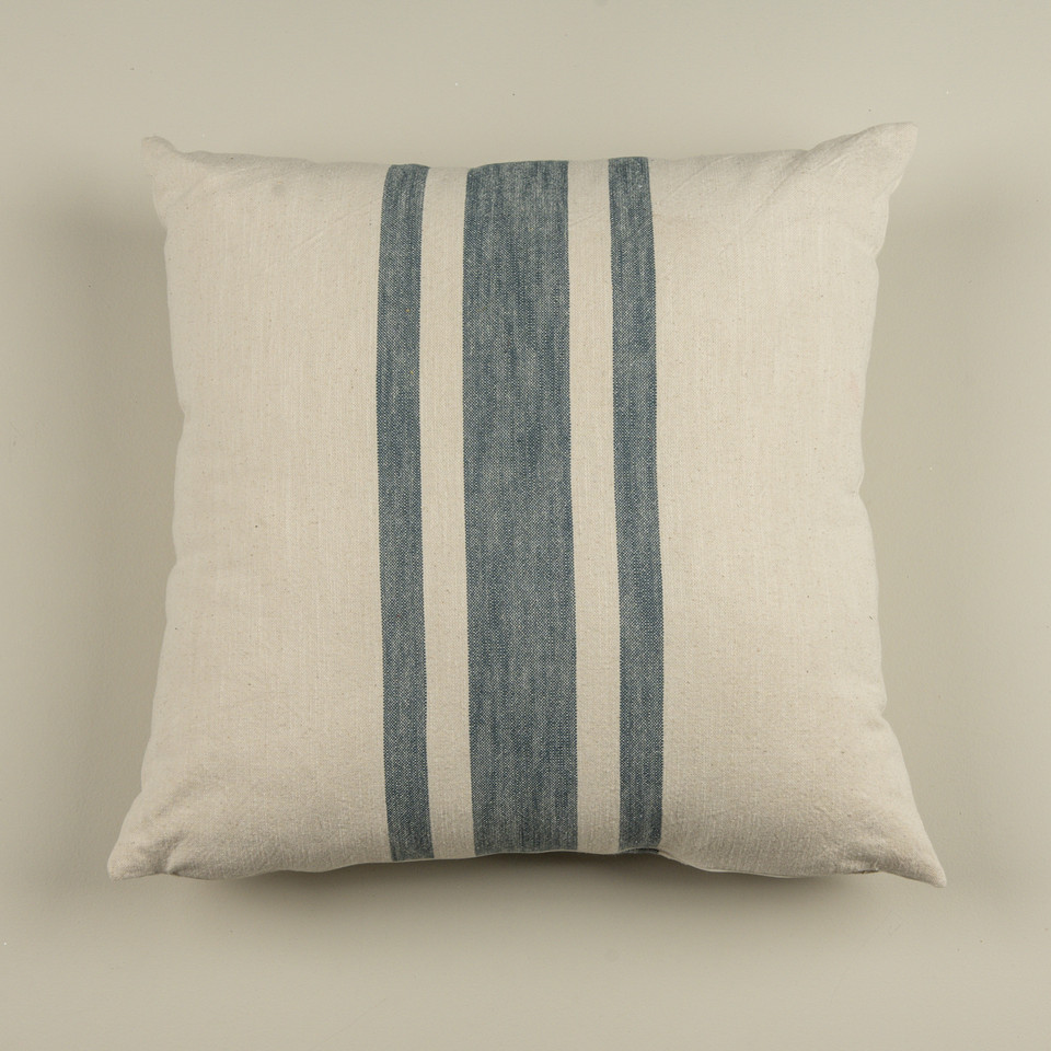 22" CREAM PILLOW W/ BLUE STRIPE