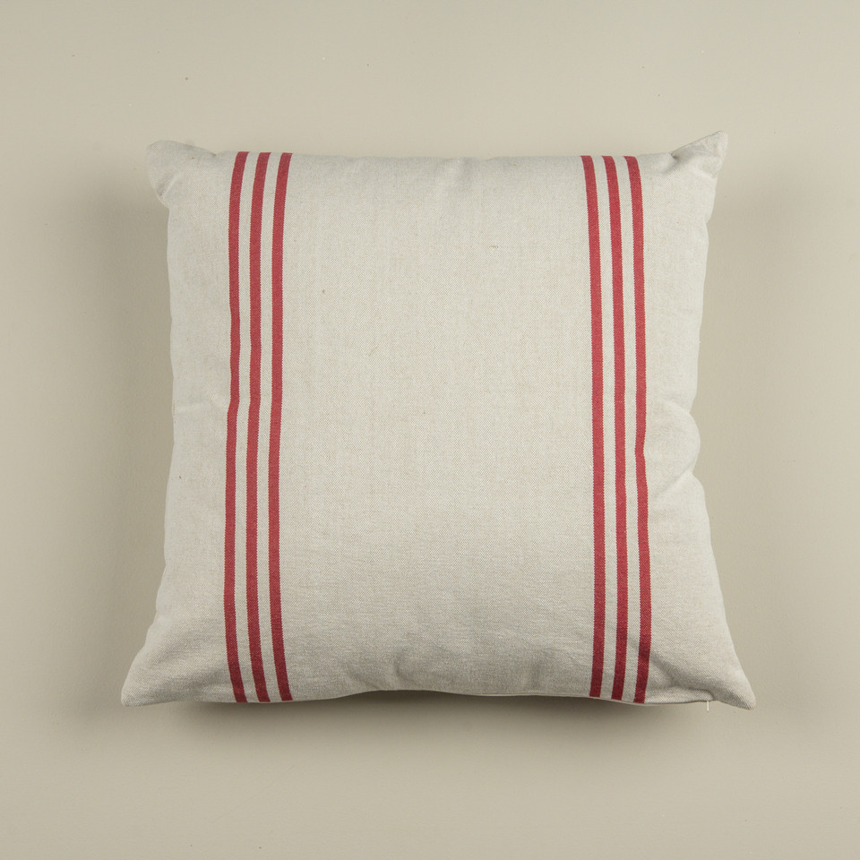 22" CREAM PILLOW W/ RED STRIPE