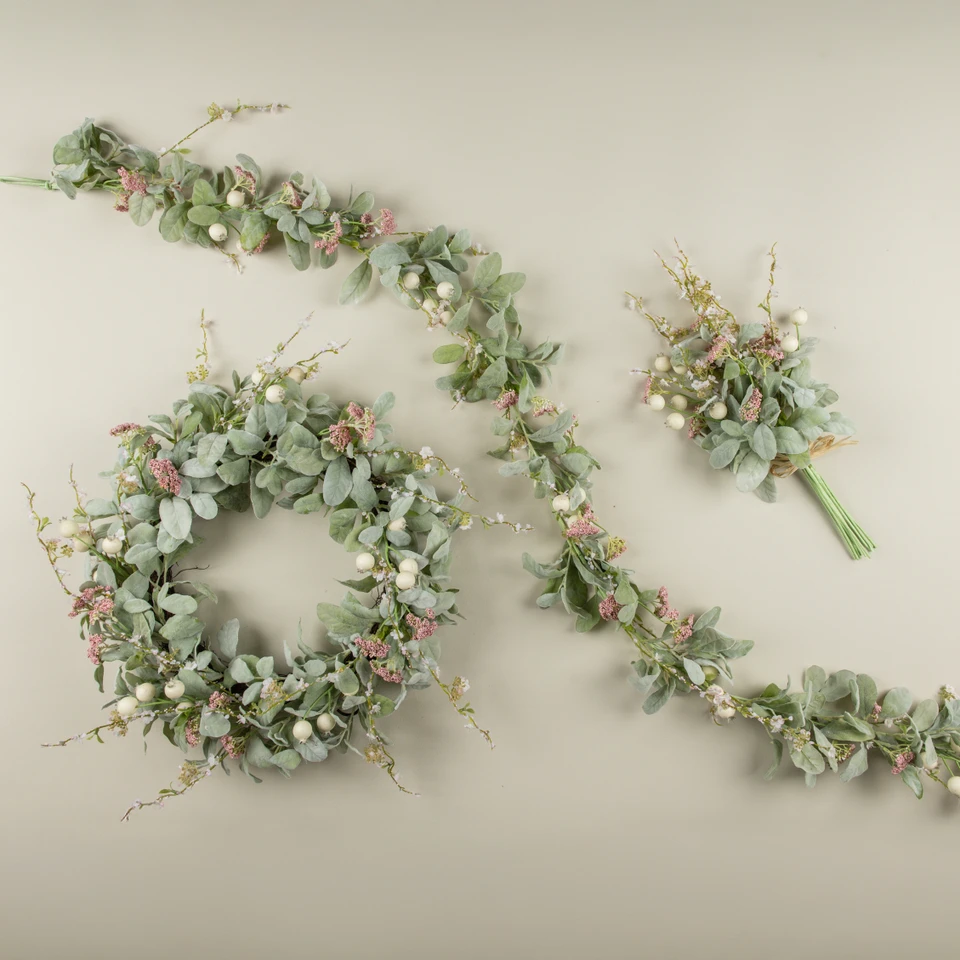 6' PINK BERRY & LAMB'S EAR GARLAND