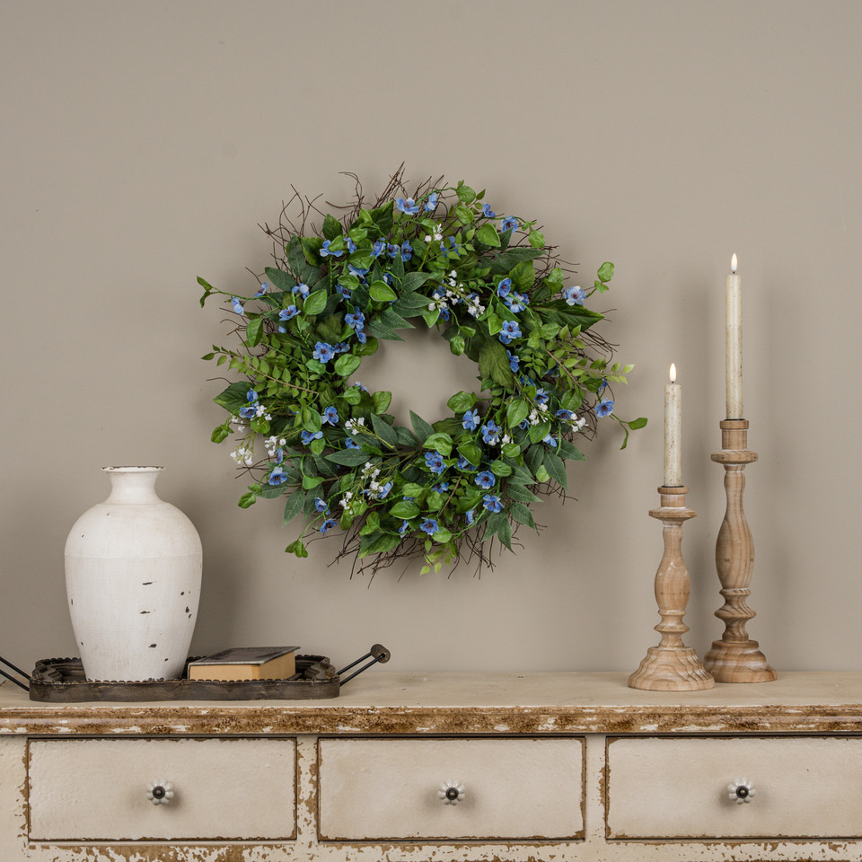 21" BLUE & WHITE WILDFLOWER WREATH