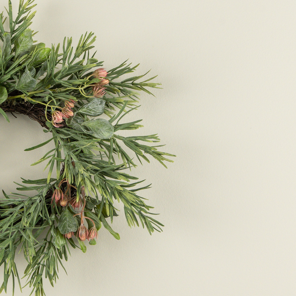 14" ROSEMARY W/ PINK BERRY CANDLE RING
