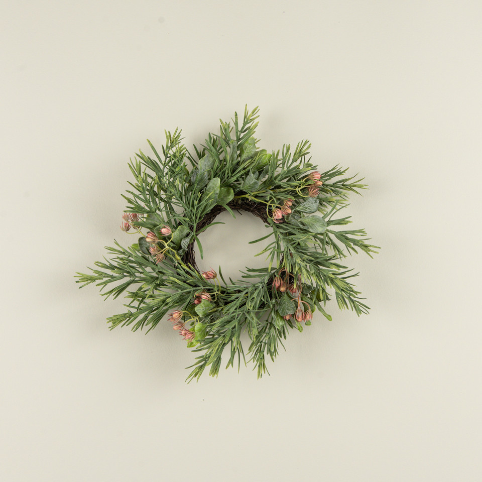 14" ROSEMARY W/ PINK BERRY CANDLE RING