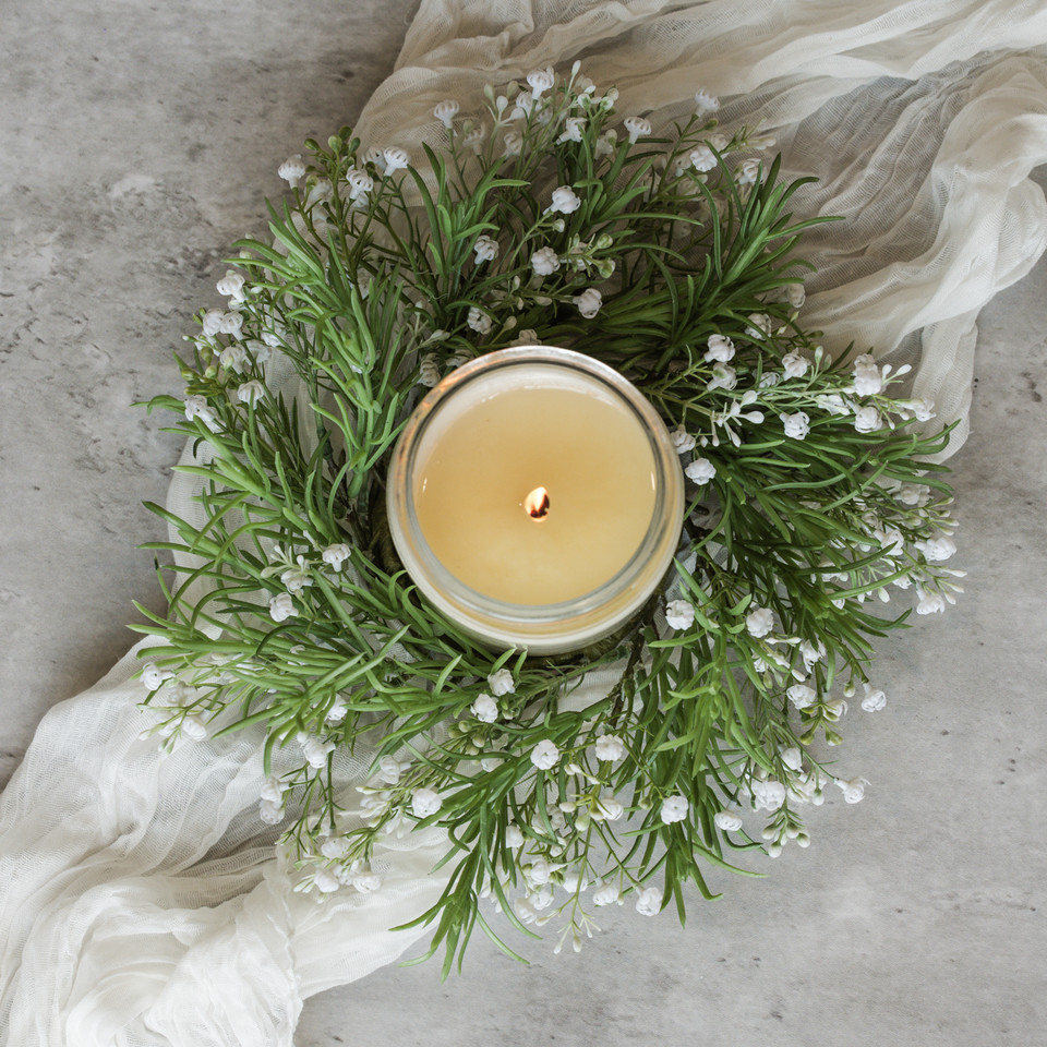 12" WHITE BABY'S BREATH CANDLE RING