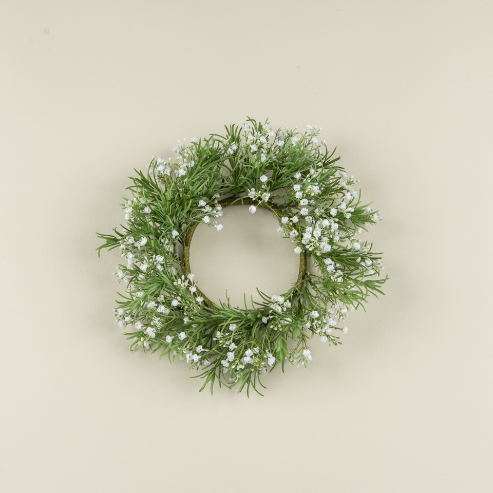 14" WHITE BABY'S BREATH CANDLE RING