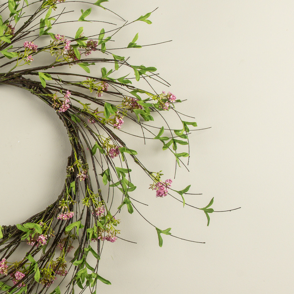 24" PINK BOXWOOD & WILDFLOWER VINE WREATH