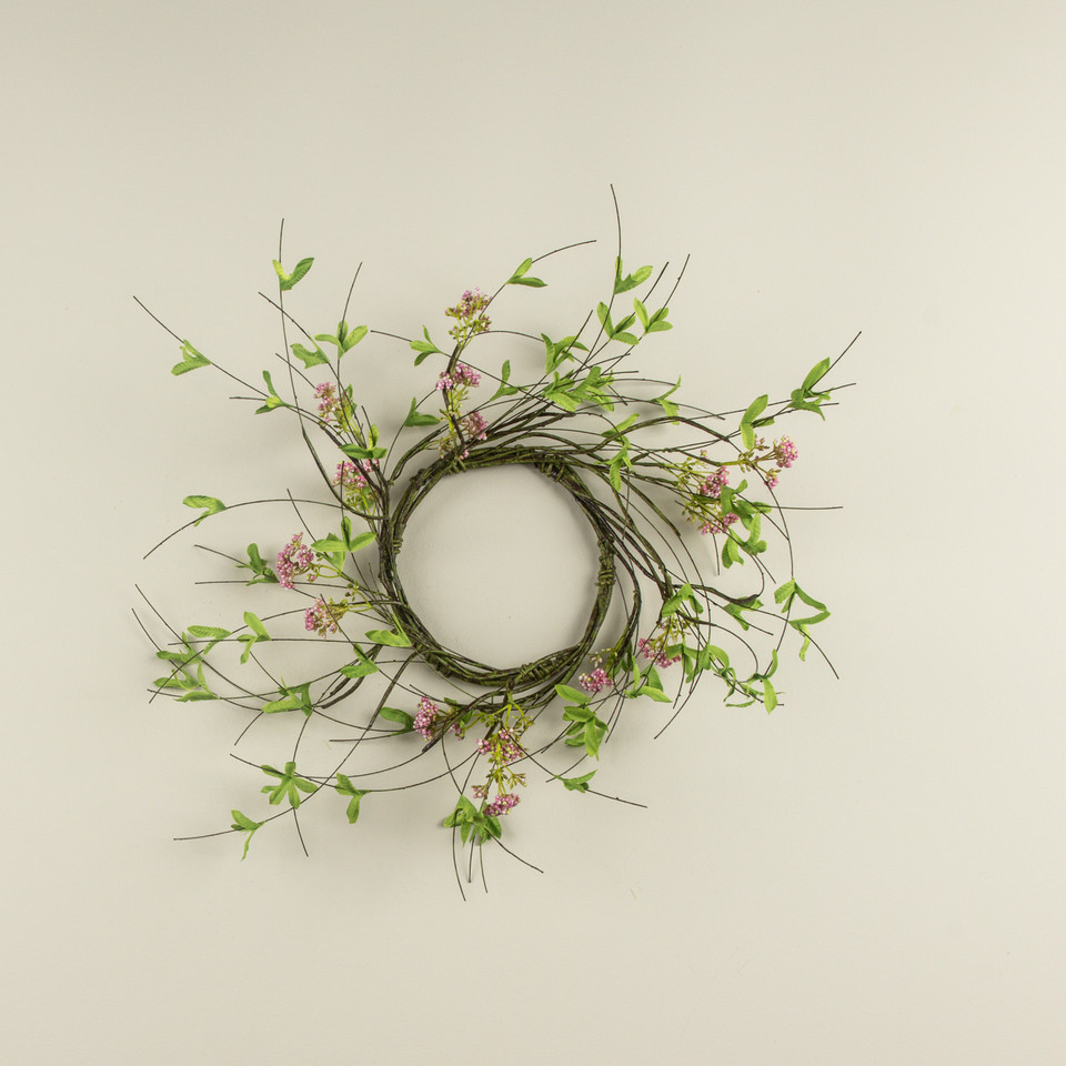 14" PINK BOXWOOD & WILDFLOWER VINE CANDLE RING