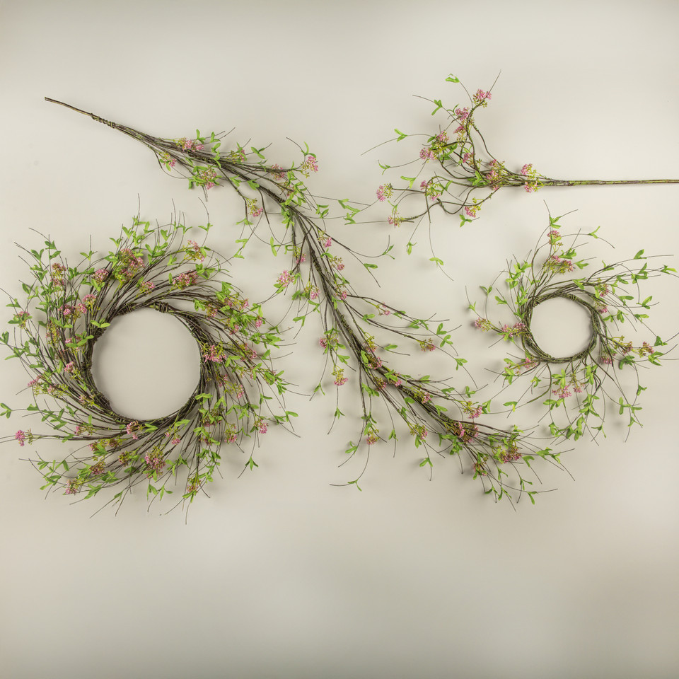 14" PINK BOXWOOD & WILDFLOWER VINE CANDLE RING