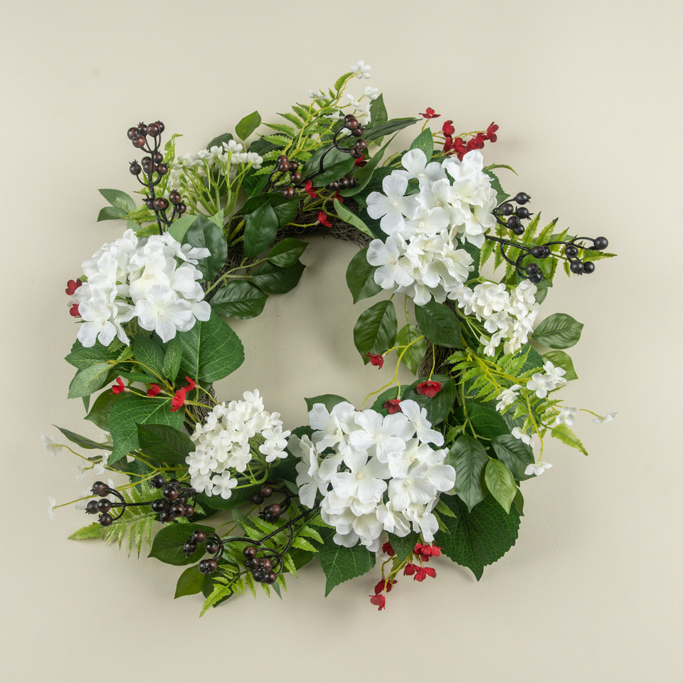 21" RED, WHITE & BLUE BERRY & HYDRANGEA WREATH