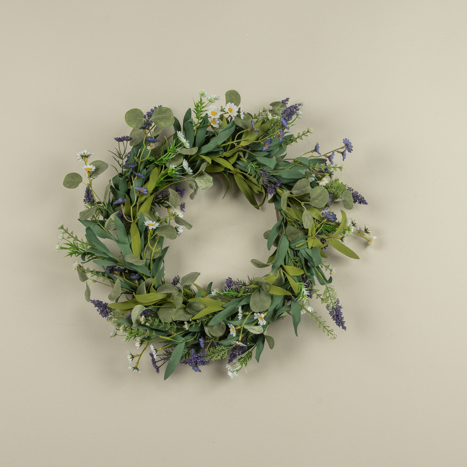 20" PURPLE & WHITE MIXED SPRING WREATH