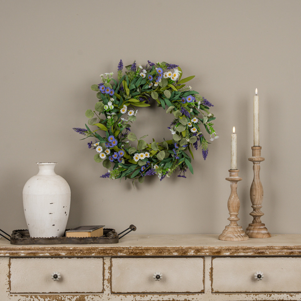 20" PURPLE & WHITE MIXED SPRING WREATH