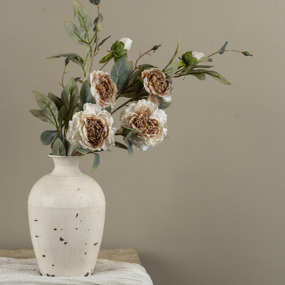 35" CREAM & BROWN PEONY STEM