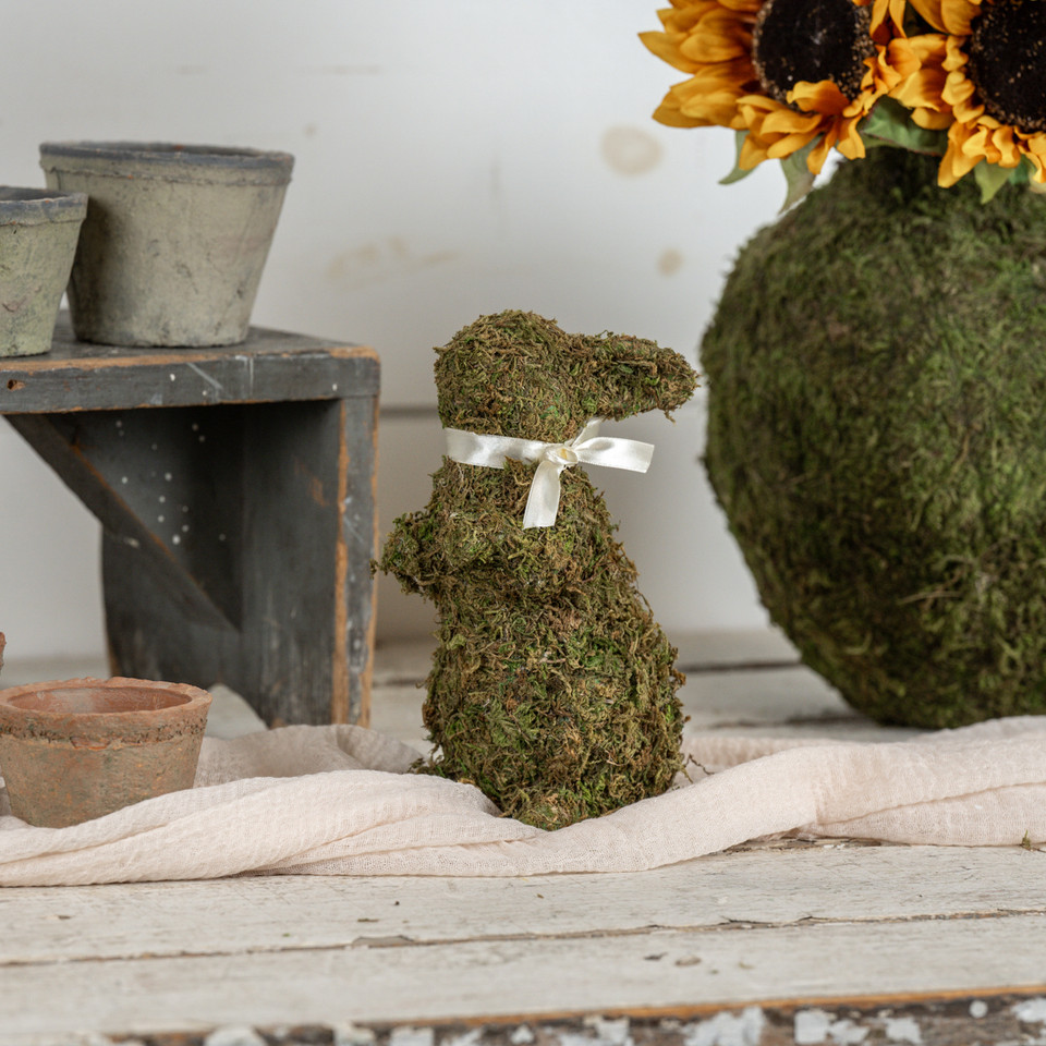 STANDING MOSS BUNNY W/ CREAM BOW
