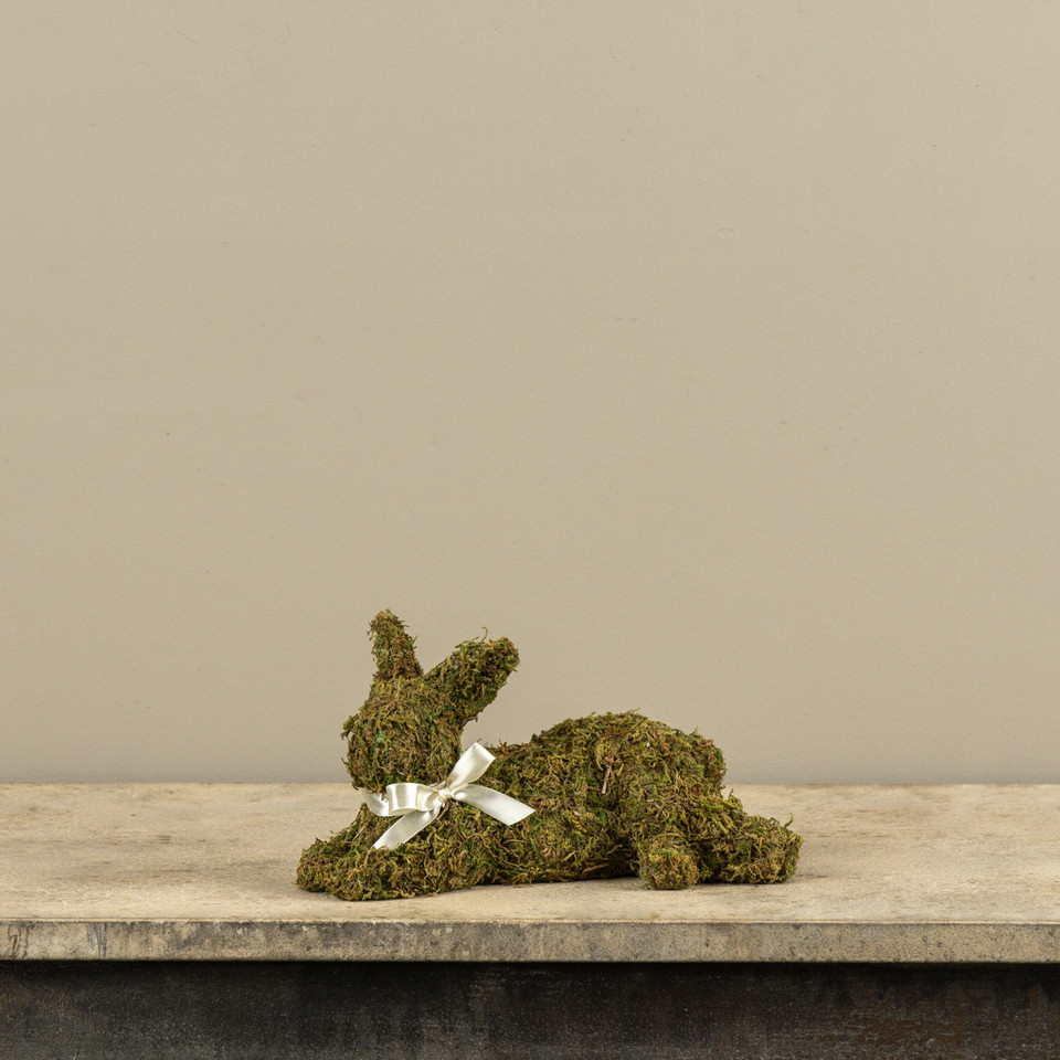 LAYING MOSS BUNNY W/ CREAM BOW