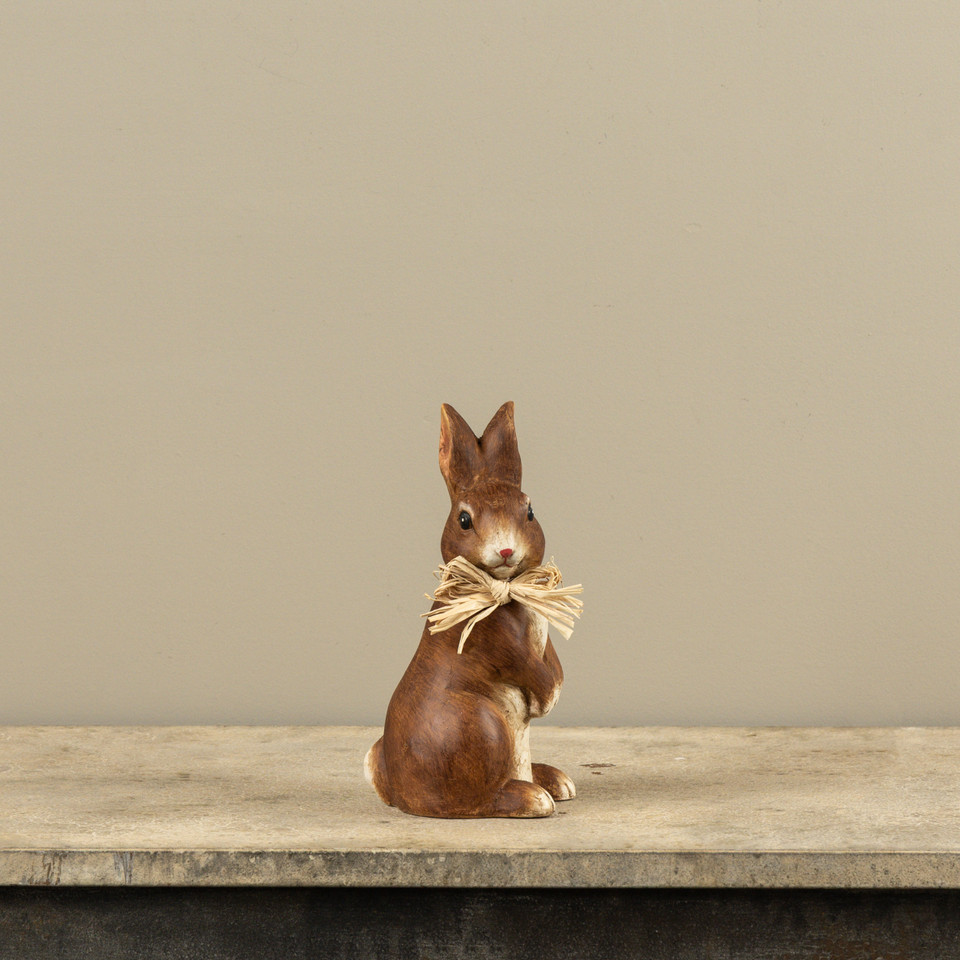 9" BROWN BUNNY W/ RAFFIA BOW
