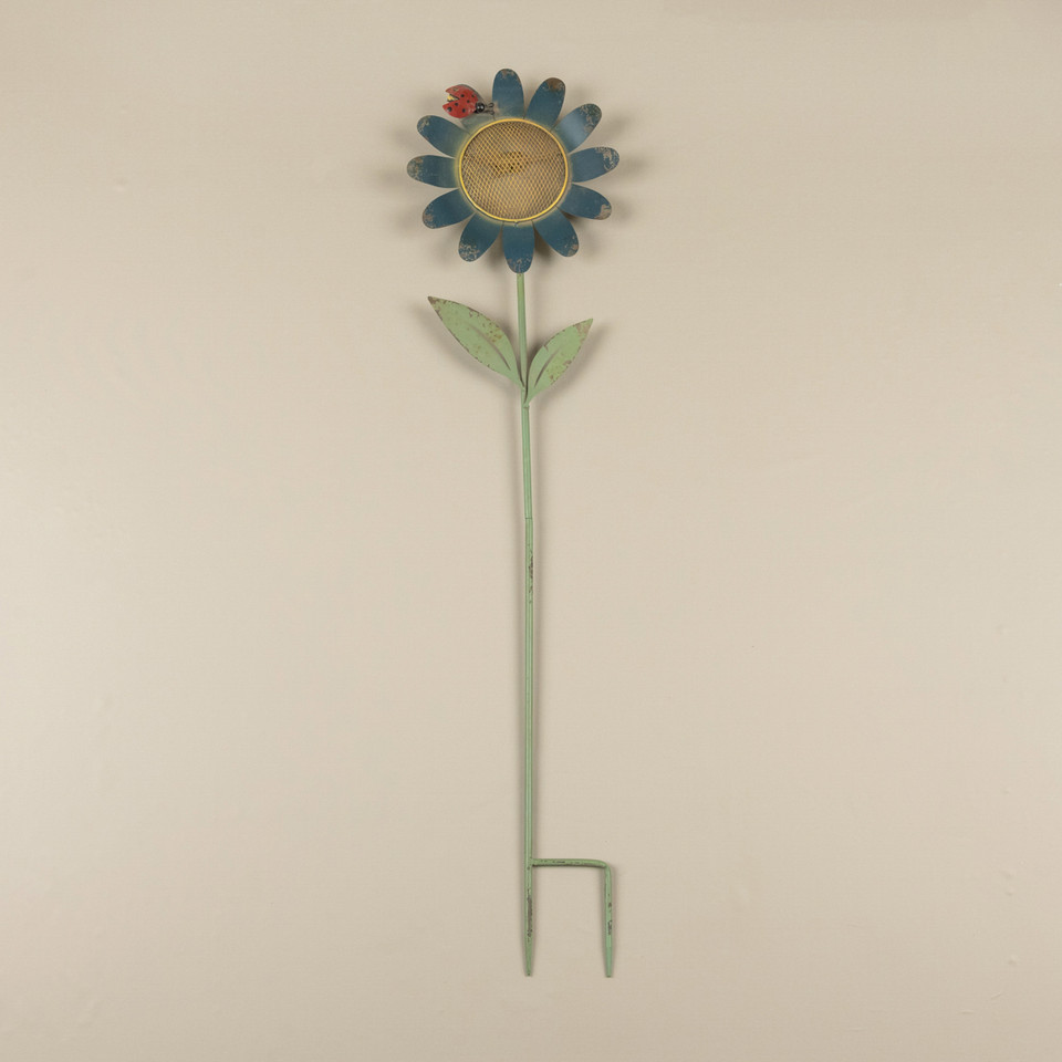 BLUE DAISY BIRD FEEDER STAKE W/ LADYBUG