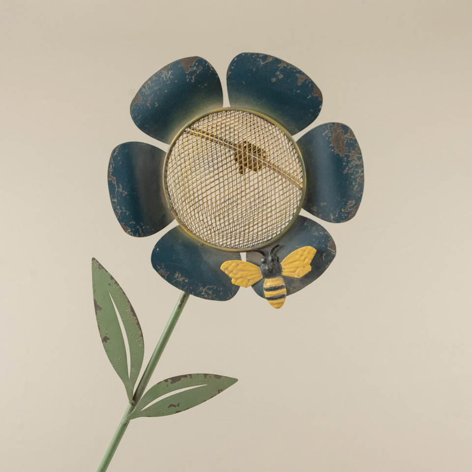 BLUE FLOWER BIRD FEEDER STAKE W/ BEE