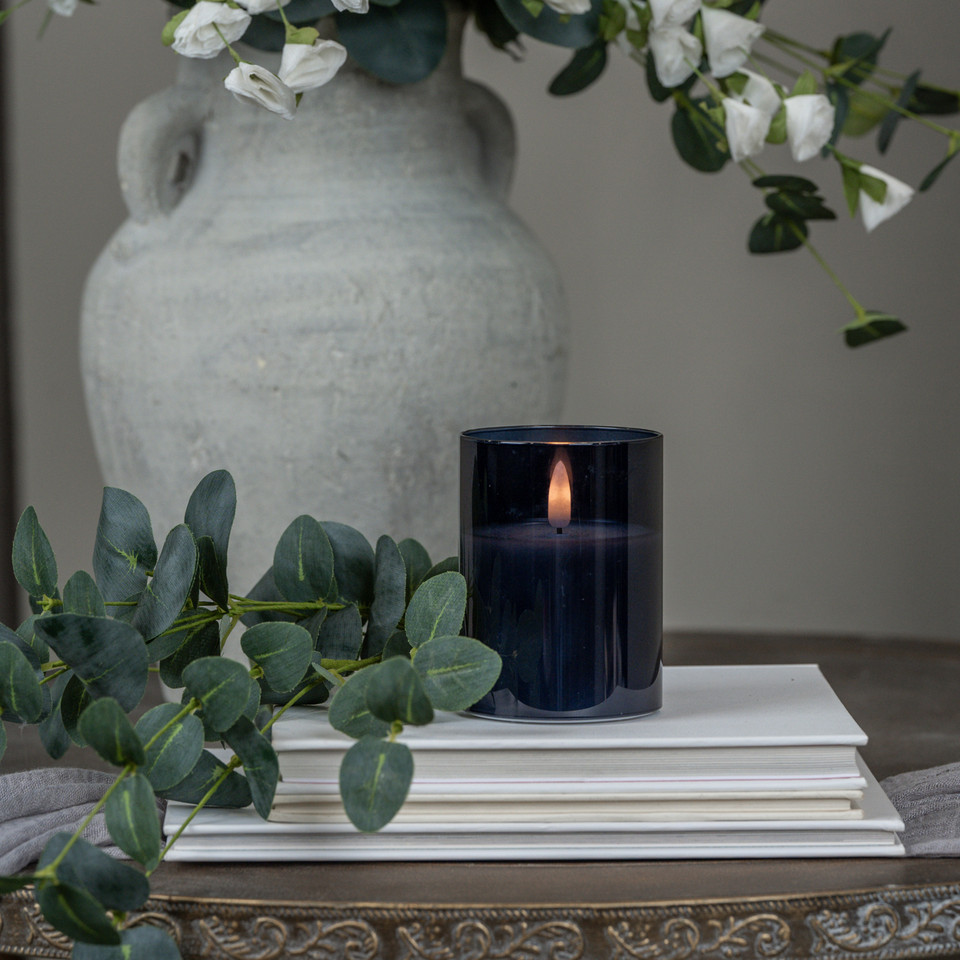 4" NAVY GLASS 3D FLAME CANDLE