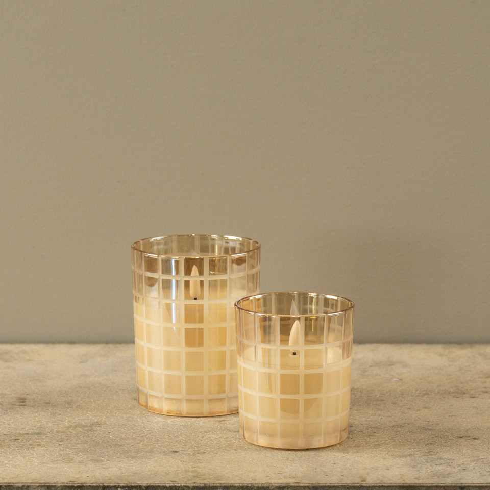 5" ETCHED GRID CHAMPAGNE 3D FLAME CANDLE