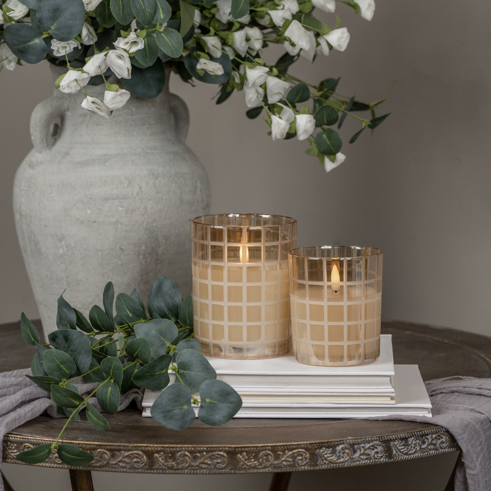 5" ETCHED GRID CHAMPAGNE 3D FLAME CANDLE