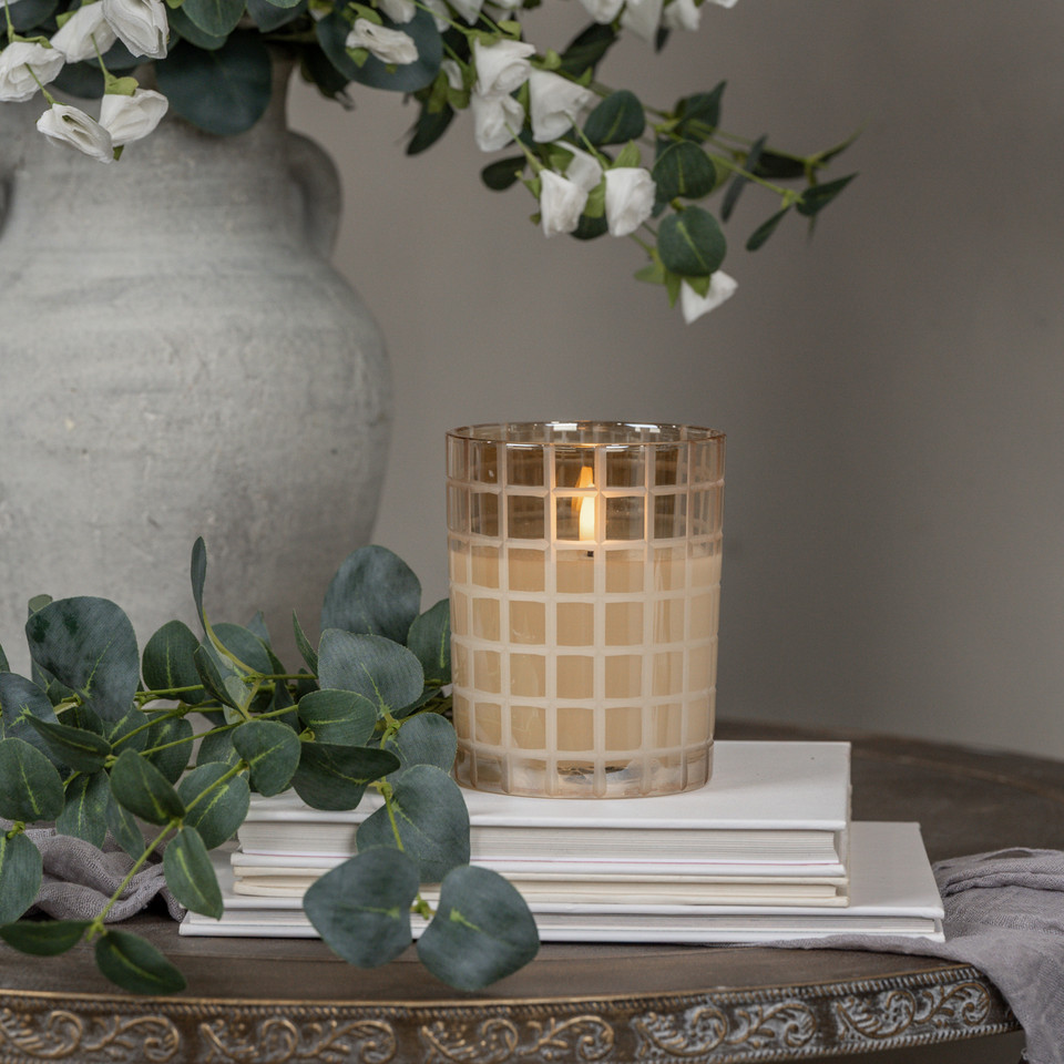 5" ETCHED GRID CHAMPAGNE 3D FLAME CANDLE