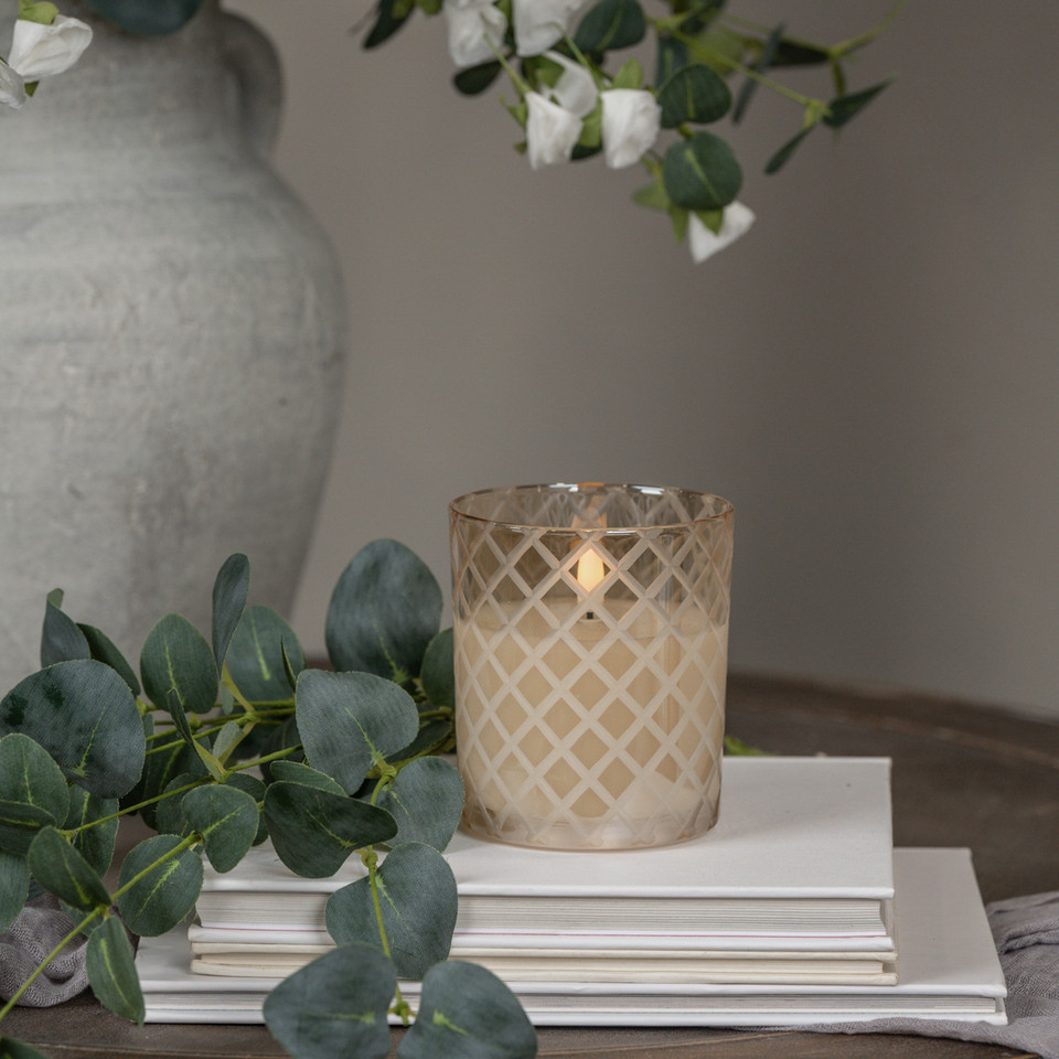 4" ETCHED DIAMOND CHAMPAGNE 3D FLAME CANDLE