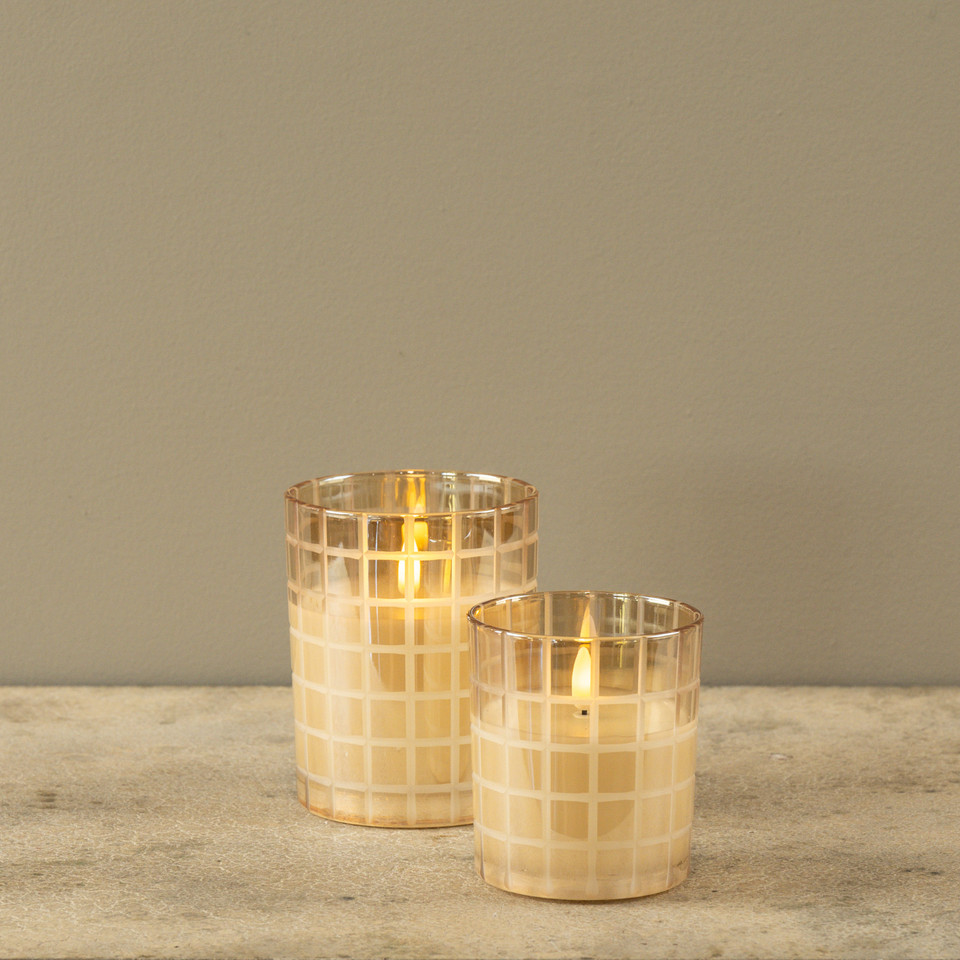 4" ETCHED GRID CHAMPAGNE 3D FLAME CANDLE