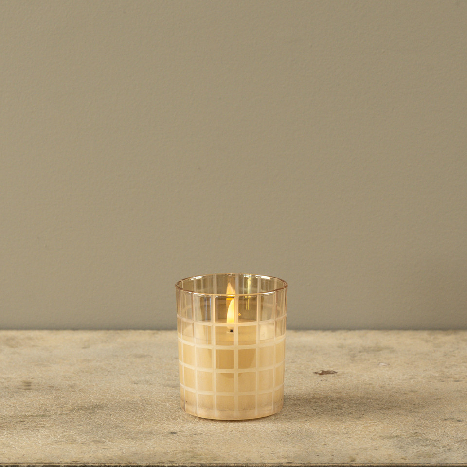 4" ETCHED GRID CHAMPAGNE 3D FLAME CANDLE
