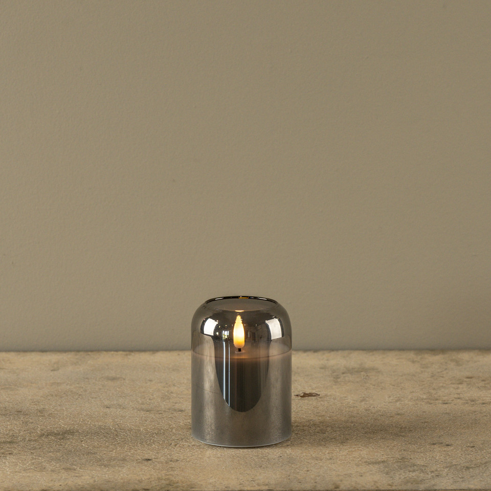 4" ARCHED CHARCOAL GLASS 3D FLAME CANDLE